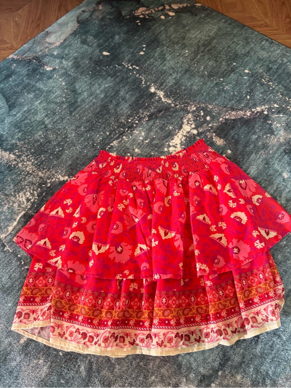fab'rik Red Floral Tiered Mini Skirt
